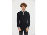 Polo coton jersey épais manches longues avec détails chemise col et poignets en micro carreaux, broderie LC poitrine