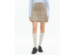 Mini jupe a carreaux plissee beige-brown