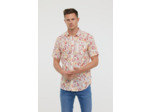 Chemise en voile de coton, manches courtes, imprimé fleurs,  poche poitrine et détails contrastés