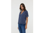Chemise en viscose, manches courtes bouffantes nouées en bas de manche, col V et fermeture boutonnée, imprimé « Pois »