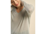 Tee-shirt col V et manches 3/4 en voile de laine