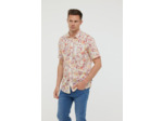 Chemise en voile de coton, manches courtes, imprimé fleurs,  poche poitrine et détails contrastés