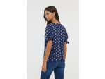 Chemise en viscose, manches courtes bouffantes nouées en bas de manche, col V et fermeture boutonnée, imprimé « Pois »