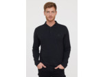 Polo basique manches longues en coton piqué bio, détail col et print poitrine