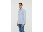 Chemise rayée en tissu coton/lin, manches longues et détails passepoil ton sur ton