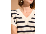 Pull sans manches ample à rayures marines en coton et laine
