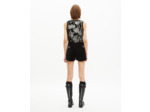 Short en velours brodé avec strass et perles noir black
