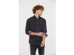 Chemise allover micro rayé, broderie poitrine et détails fleur