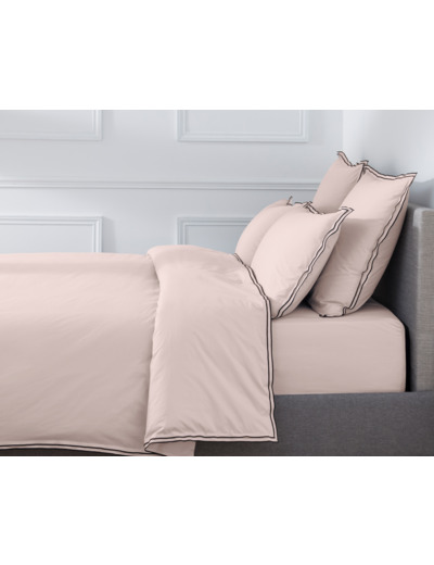 HOUSSE DE COUETTE | Pure White Percale Lavée - Pink- Finition Black