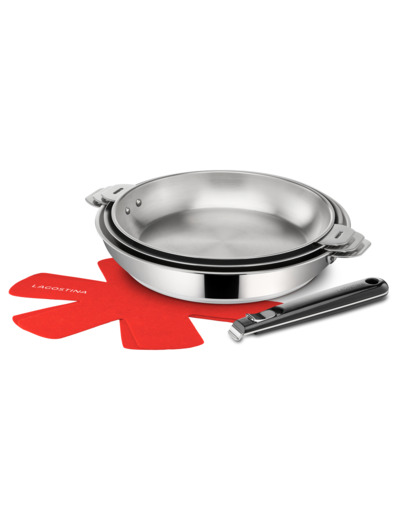 Salvaspazio+ 8-Piece Cookware Set, Lagotherm® Base, 18/10 Stainless Steel