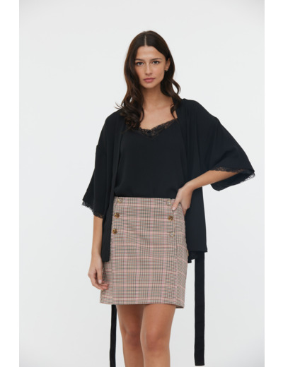 Jupe courte boutons devant tissu carreaux