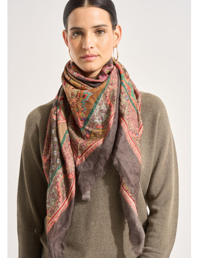 Foulard imprimé en soie et laine