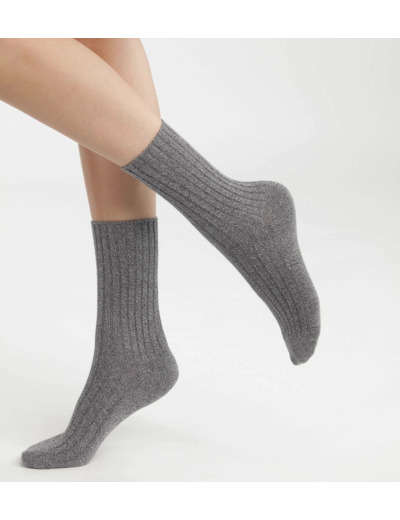 Chaussettes femme en maille côtelée unie Gris Chiné Dim Bambou