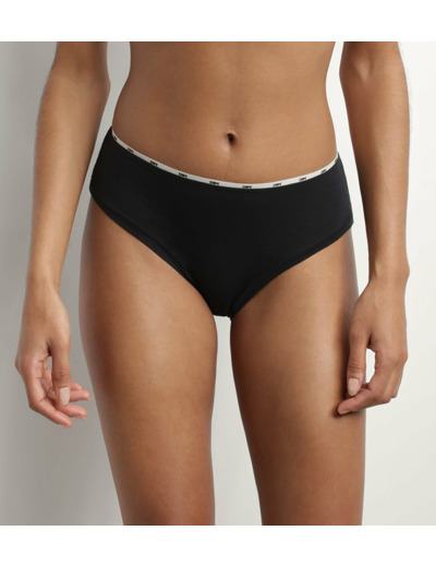 Slip femme en coton modal Noir à galon Beige Dim Icons Essentiel