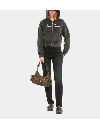 Sweatshirt À Capuche Et Sérigraphie Noir black washed