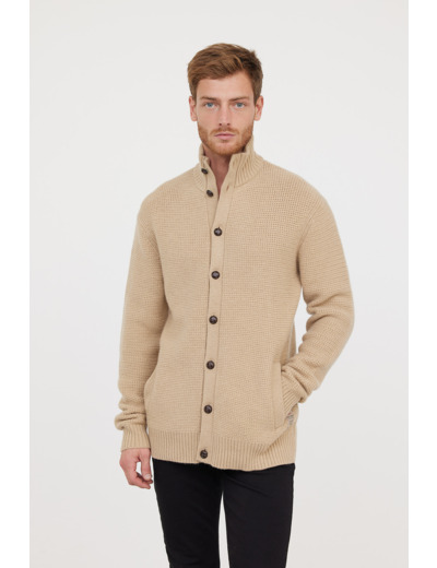 Gilet boutonné col montant en maille fantaisie épaisse et structurée