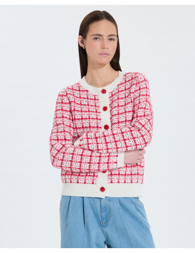 Gilet façon tweed bicolore rouge écru