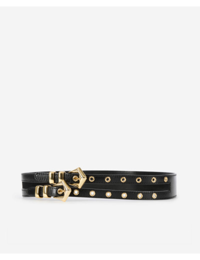 Ceinture À Double Boucle En Cuir Noir black