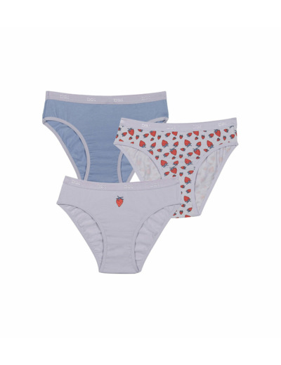 Lot de 3 culottes fille en coton stretch motif fraise Lila Les Pockets