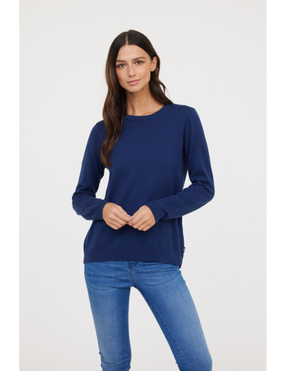 Pull basique col rond en coton bio et laine recyclée