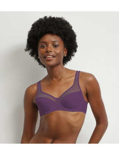 Soutien-gorge à armatures en microfibre et tulle Prune Dim Generous