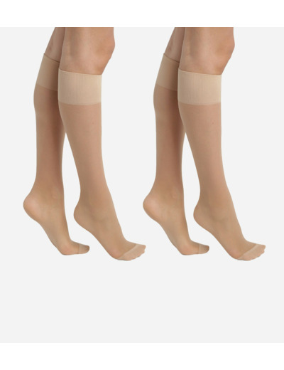 Lot de 2 paires de mi-bas en voile Lycra renforcé Beige Ultra Resist