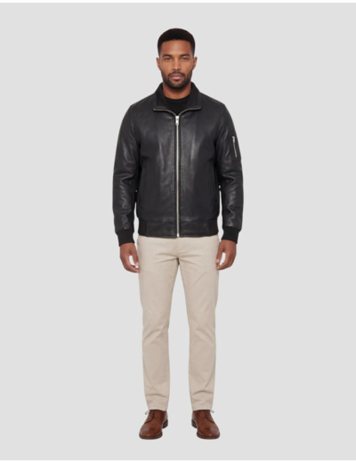 Blouson col montant, cuir d'agneau
