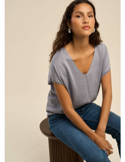 Pull oversize à col V et manches courtes