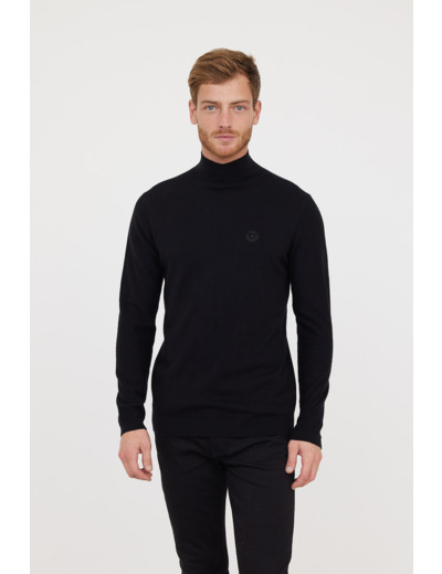 Pull basique col montant avec laine recyclée et print poitrine