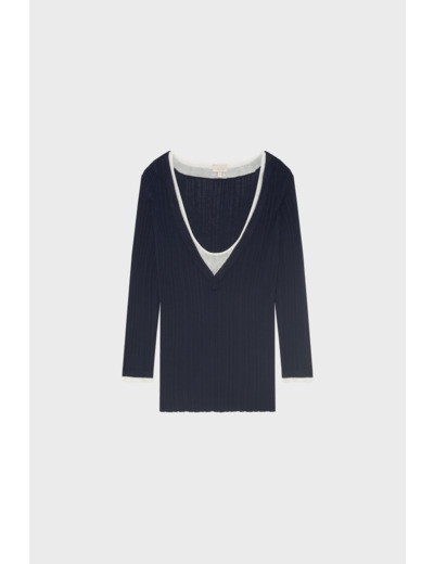 Pull V en maille bicolore - JANETTE