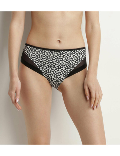 Culotte midi en microfibre et tulle à fleurs Noir Blanc Dim Generous