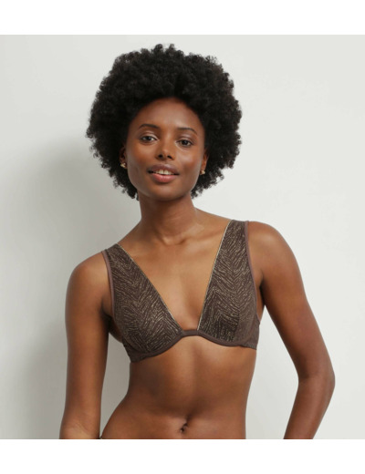 Soutien-gorge foulard en tulle Chocolat et zébrures or Dim Generous