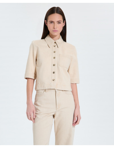 Chemise courte en jean beige