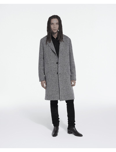 Manteau Long Chevron Avec Poches black white