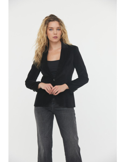 Blazer en velours, un bouton et poches passepoil à rabat