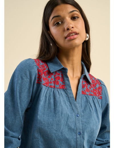 Chemise denim brodée