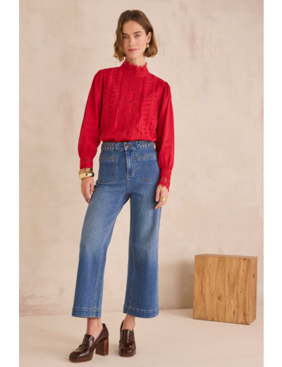 Jean cropped large aux détails tressés ROMA