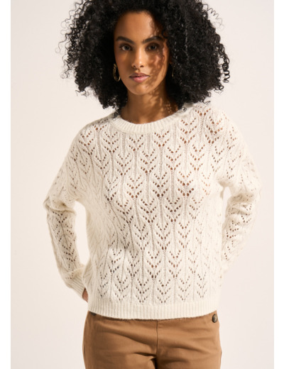 Pull col rond avec un jeu de points en dentelle ajourée
