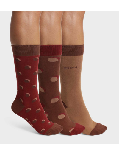 Lot de 3 paires de chaussettes homme à pois Rouge Acajou Coton Style