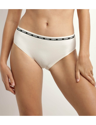 Slip femme en modal polyamide côtelée sans couture beige Dim Icons Seamless