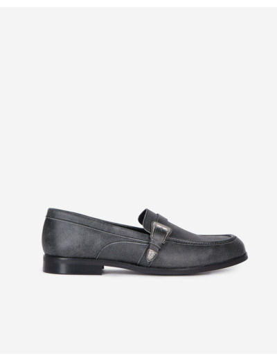 Mocassins En Cuir Noir Avec Boucle Western black