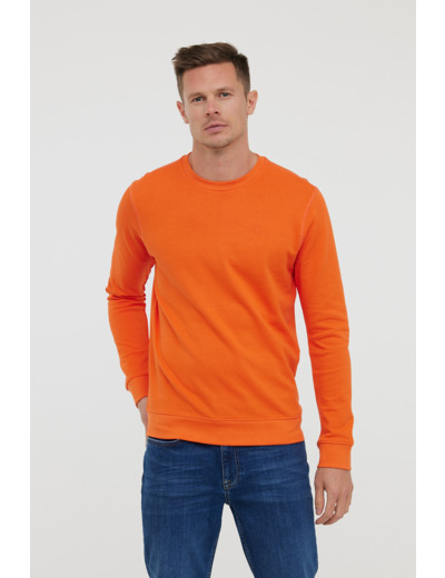 Sweat basique en molleton, col / poignet et bas corps en rib, print poitrine, contient du coton biologique