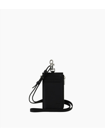 Porte cartes zippé à dragonne Maurice en toile enduite et cuir lisse