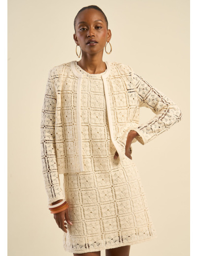 Veste manches longues en dentelle ajourée