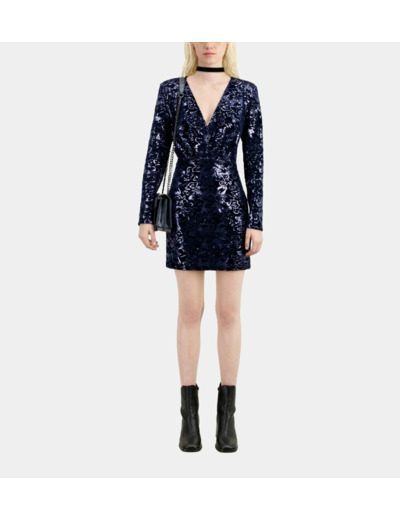 Robe Courte Bleu Marine En Velours Avec Sequins navy