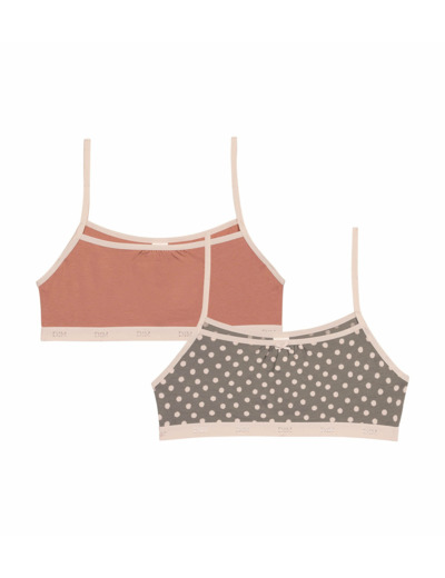 Lot de 2 brassières fille en coton stretch Rose motif pois Les Pockets