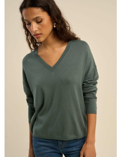 Pull maille fine col V