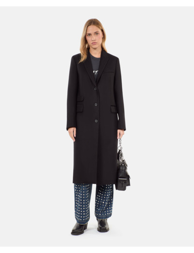 Manteau Long En Laine Mélangée Noire black