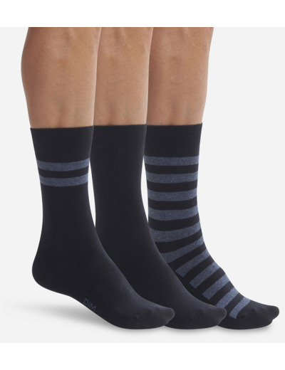 Lot de 3 paires de chaussettes homme Bleu à rayures Dim Coton Style