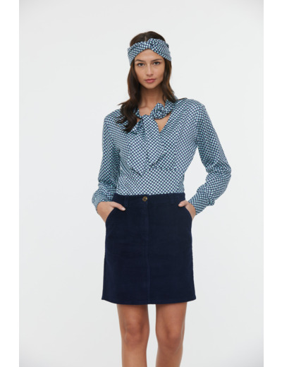 Blouse imprimé «70’s» en satin viscose avec col lavalière